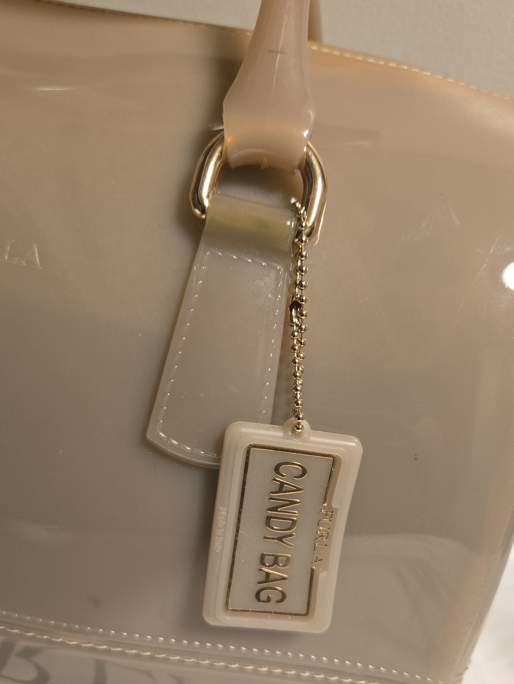 Furla Glossy Neutral Dome Satchel in Light Beige - Picture 3 of 13